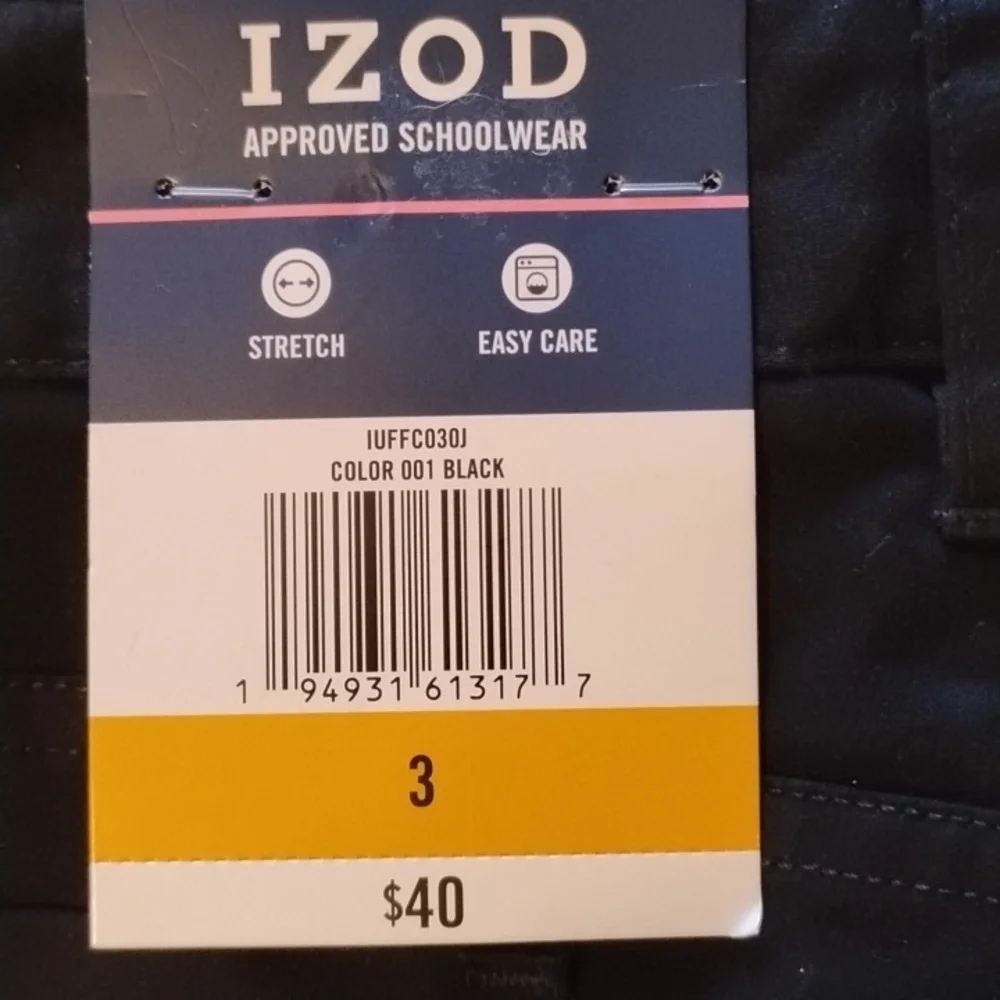 IZOD Approved Schoolwear Junior Stretch Black Plants, Size: 3, NWT